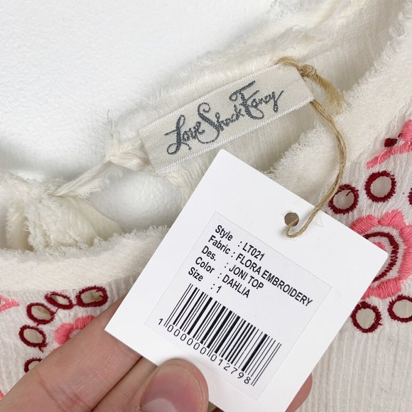 NWT LoveShackFancy Cream Joni Embroidered Crop Top - Picture 6 of 8